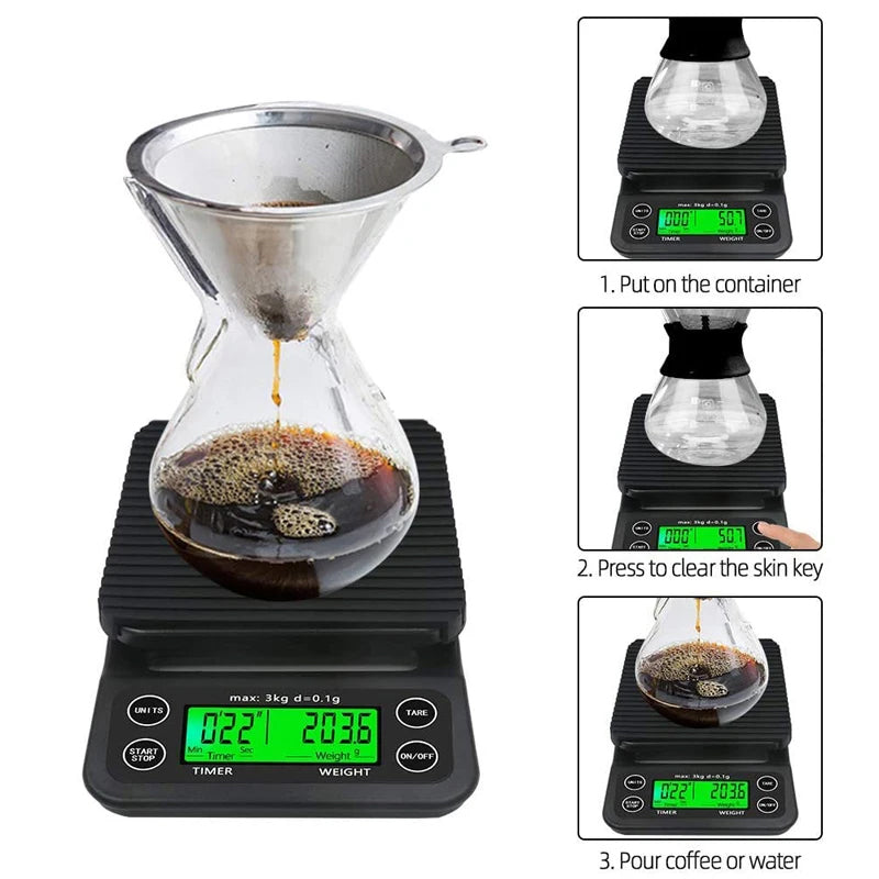 Digital kitchen coffee scale with timer, high - precision LCD, 5kg/0.1g - Moze