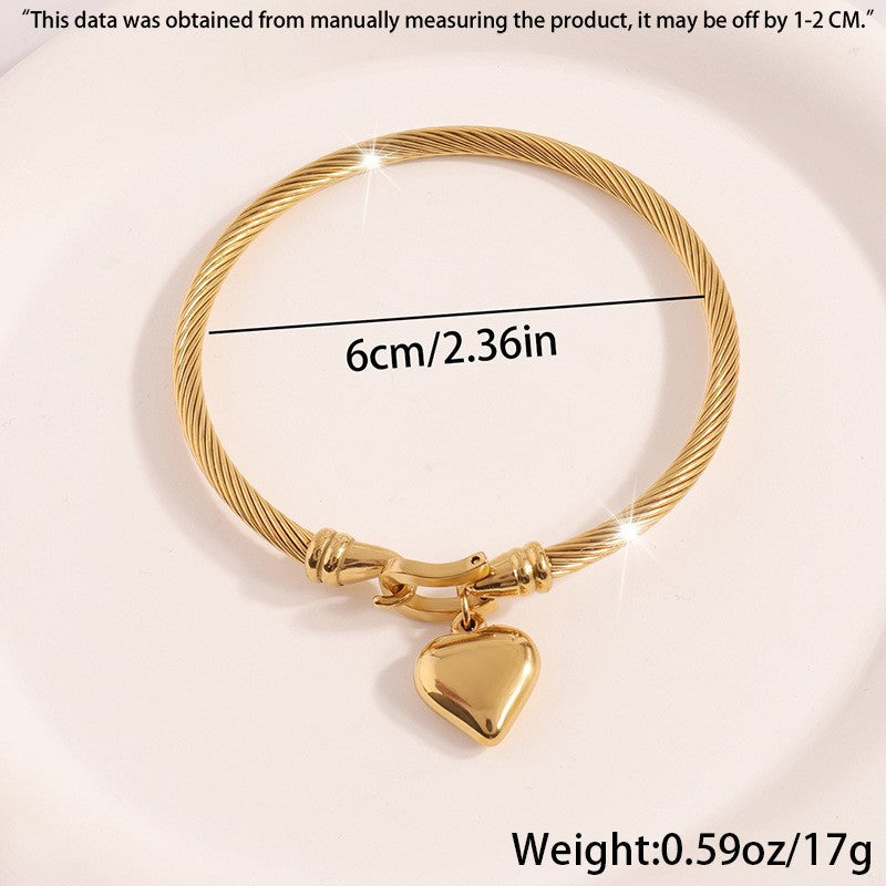 Titan Steel Bracelet Elegant Horsehoof Hook Heart Charm Bangle Non-Tarnish Electroplated Stainless Steel Jewelry - Moze