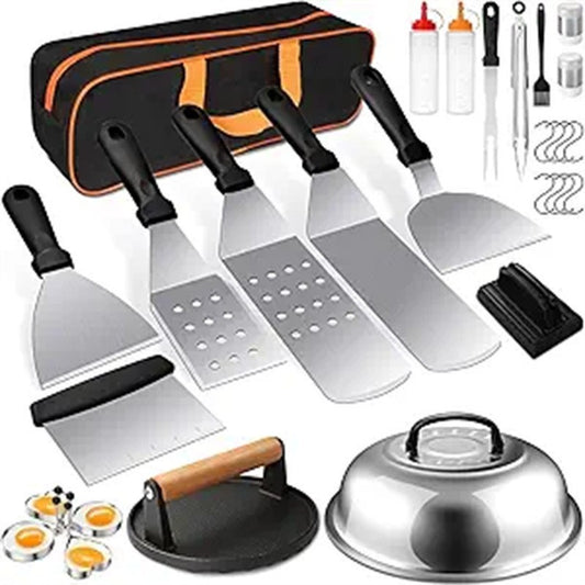 29PCS BBQ Set w/ Burger Press, Stainless Steel Grill Tools & Spatula - Moze
