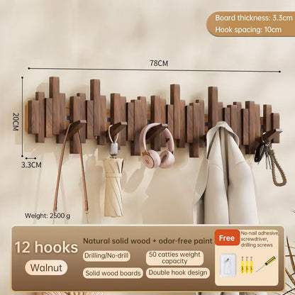 Solid Wood Hanger, Piano Key Wall Hook, Adhesive Back-of-Door Coat Hook, No Drill Entryway Organizer. - Moze