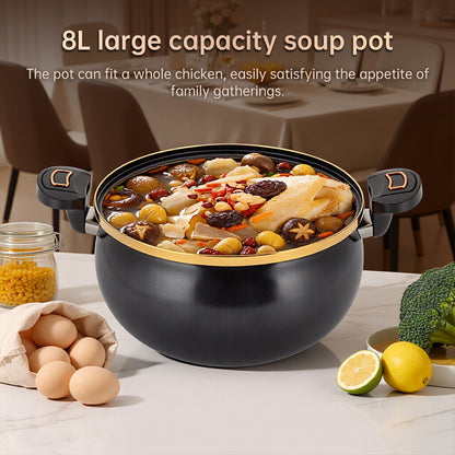 Modern 7L Micro-Pressure Soup Pot - 27cm Non-Stick Stewing Casserole, Includes Spoon, Safe for Induction & Gas Cooking - Moze