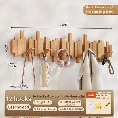 Solid Wood Hanger, Piano Key Wall Hook, Adhesive Back-of-Door Coat Hook, No Drill Entryway Organizer. - Moze
