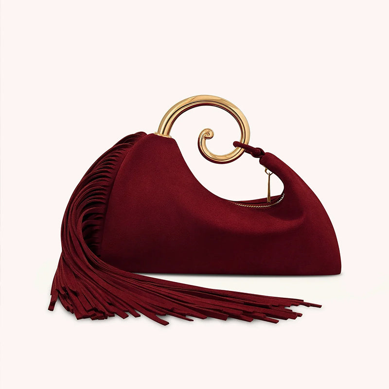 Vintage Winter Women's Bag - Fashionable Synthetic Suede Purse with Leather Tassels, Elegant Outdoor Travel Bag - Moze