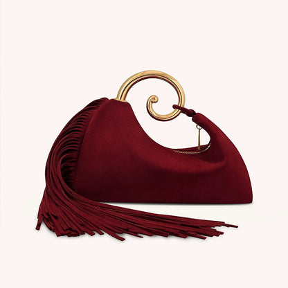 Vintage Winter Women's Bag - Fashionable Synthetic Suede Purse with Leather Tassels, Elegant Outdoor Travel Bag - Moze