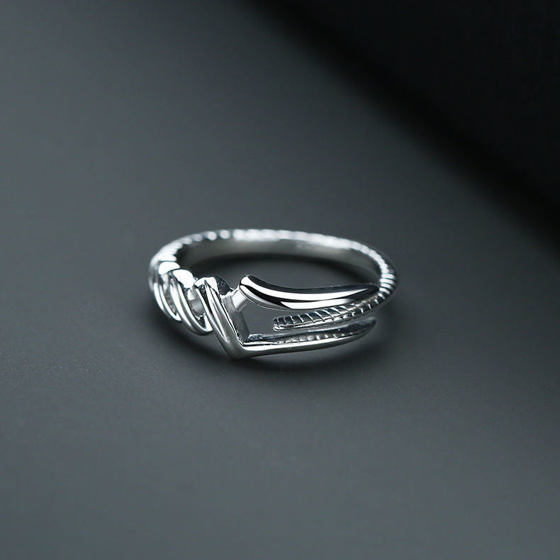 Modern Metal Stone Cross-Opening Design Ring - Moze
