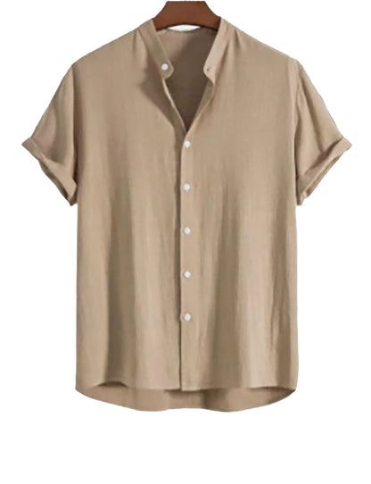 Men's Stand Collar Slim Fit Linen-Cotton Suit Set - Moze