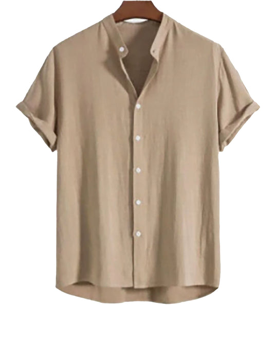 Men's Stand Collar Slim Fit Linen-Cotton Suit Set - Moze