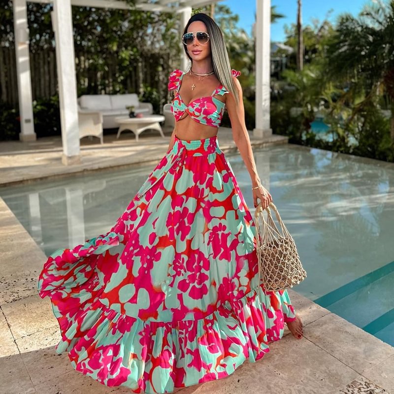 High-Waist Bikini Two-Piece Swimsuit with Beach Vacation Skirt Set for Women - Moze