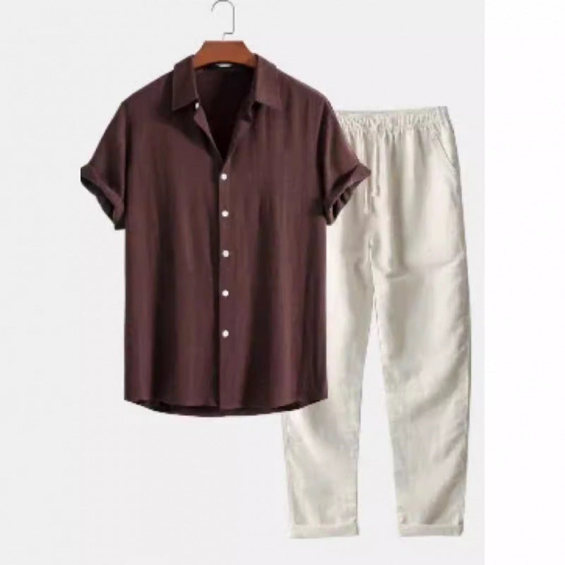 Men's Stand Collar Slim Fit Linen-Cotton Suit Set - Moze