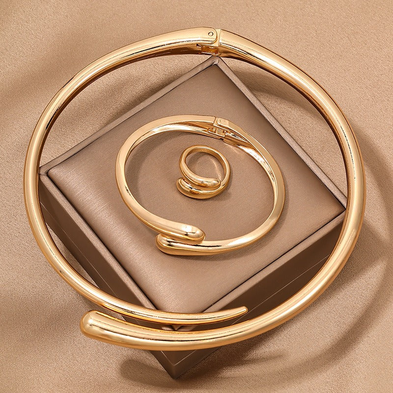 Simple heavy metal temperament geometric circular smooth surface women's collar bracelet ring jewelry - Moze