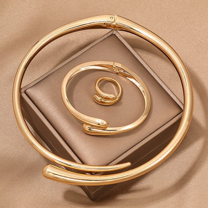 Simple heavy metal temperament geometric circular smooth surface women's collar bracelet ring jewelry - Moze
