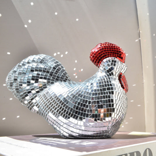 Ornamental Chicken Sculpture with Mirror Tiles - Moze
