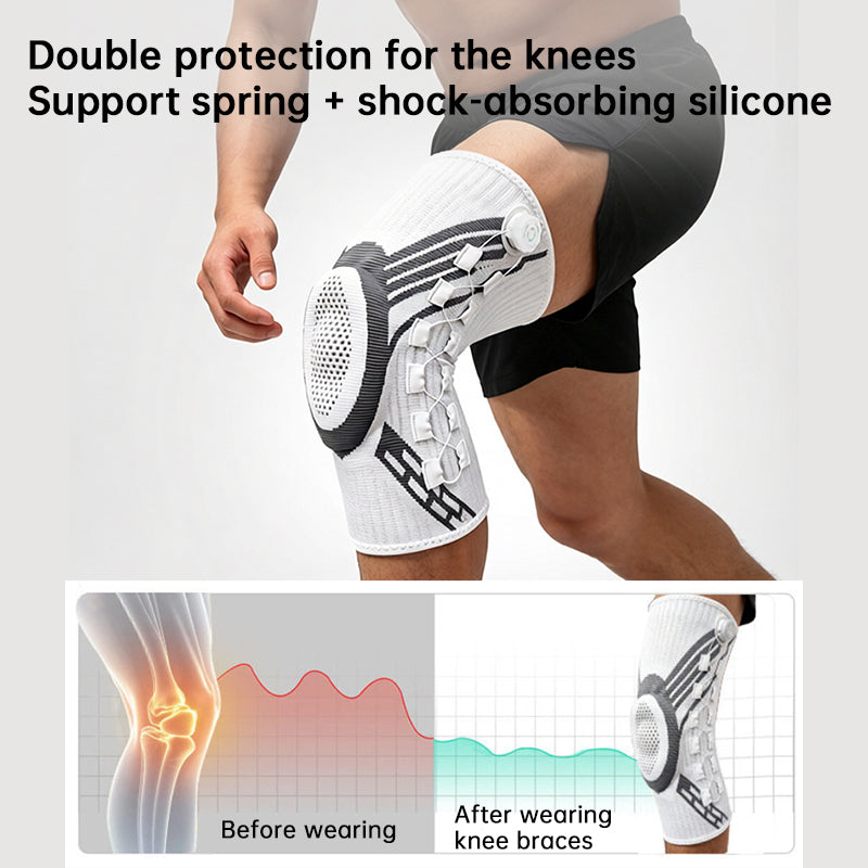 Adjustable Knob Knee Brace with Spring Support, Slim Shin Defender Basketball Knee Pads, Non-Slip Compression Sports Protector - Moze