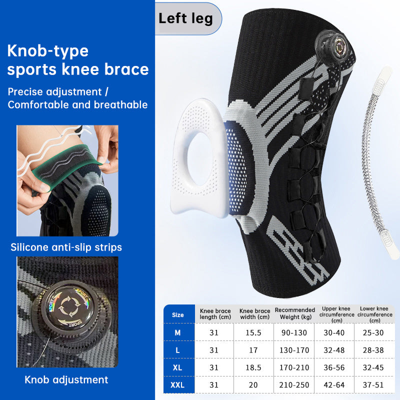 Adjustable Knob Knee Brace with Spring Support, Slim Shin Defender Basketball Knee Pads, Non-Slip Compression Sports Protector - Moze