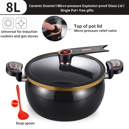 Modern 7L Micro-Pressure Soup Pot - 27cm Non-Stick Stewing Casserole, Includes Spoon, Safe for Induction & Gas Cooking - Moze