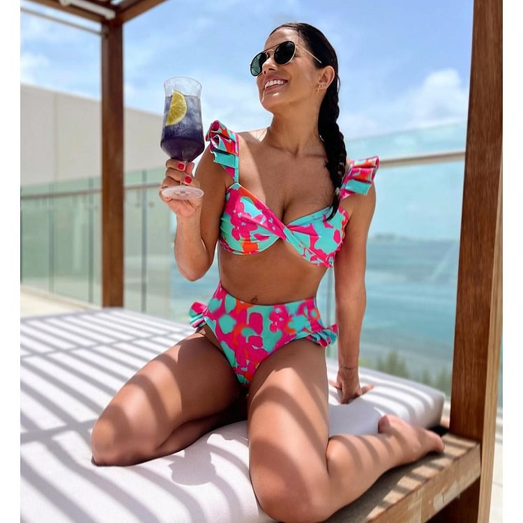 High-Waist Bikini Two-Piece Swimsuit with Beach Vacation Skirt Set for Women - Moze