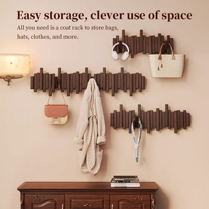 Solid Wood Hanger, Piano Key Wall Hook, Adhesive Back-of-Door Coat Hook, No Drill Entryway Organizer. - Moze