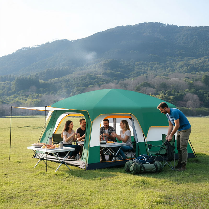 3-12 Person Double Layer 2-Bedroom Family Tunnel Camping Tent Waterproof Windproof UV Resistant for Outdoor Hiking & Camping - Moze