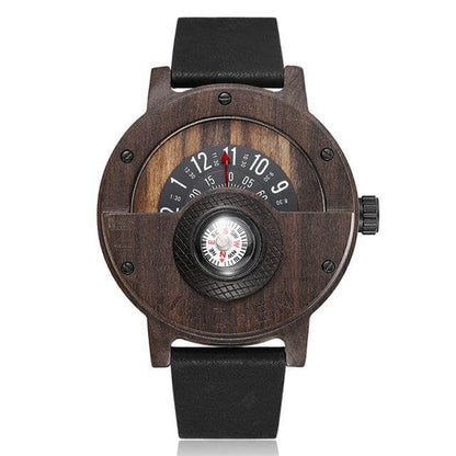 Unique Compass Turntable Design Mens Wooden Watch - Moze