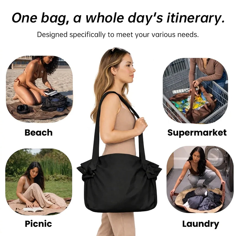 Foldable Travel Duffel Bag + Picnic Blanket - Large Capacity Waterproof Tote for Weekend, Gym & Beach Trips - Moze