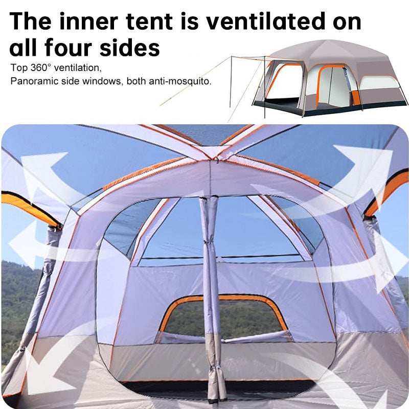 3-12 Person Double Layer 2-Bedroom Family Tunnel Camping Tent Waterproof Windproof UV Resistant for Outdoor Hiking & Camping - Moze