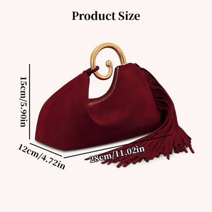 Vintage Winter Women's Bag - Fashionable Synthetic Suede Purse with Leather Tassels, Elegant Outdoor Travel Bag - Moze