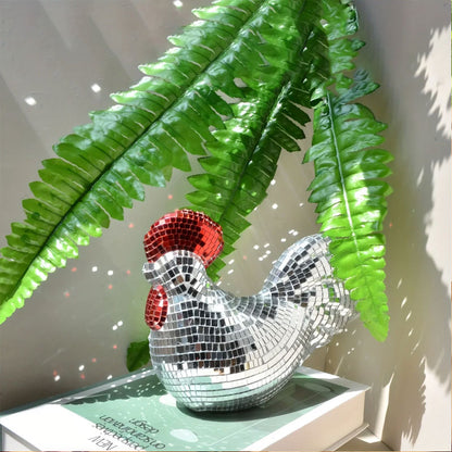 Ornamental Chicken Sculpture with Mirror Tiles - Moze