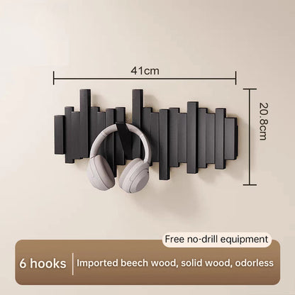 Solid Wood Hanger, Piano Key Wall Hook, Adhesive Back-of-Door Coat Hook, No Drill Entryway Organizer. - Moze