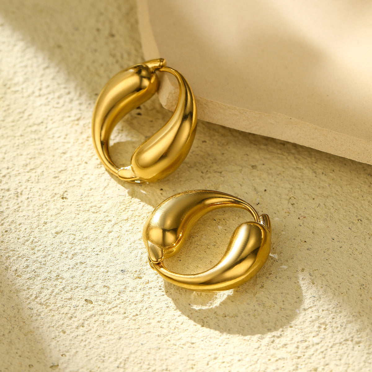 Creative O-shaped Stainless Steel Earrings with Gold Finish, Two Teardrop Loop Titanium Steel Hoop Earrings - Moze