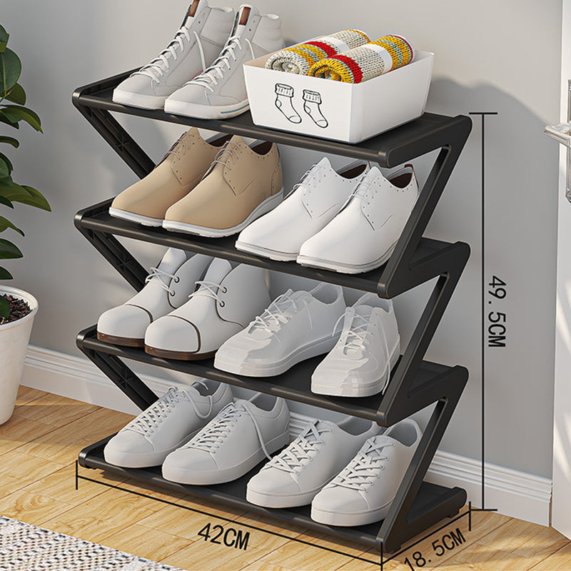 Z-shaped 4-layer shoe organizer: space-saving, wall/corner-mount, stackable, adjustable storage shelf. - Moze