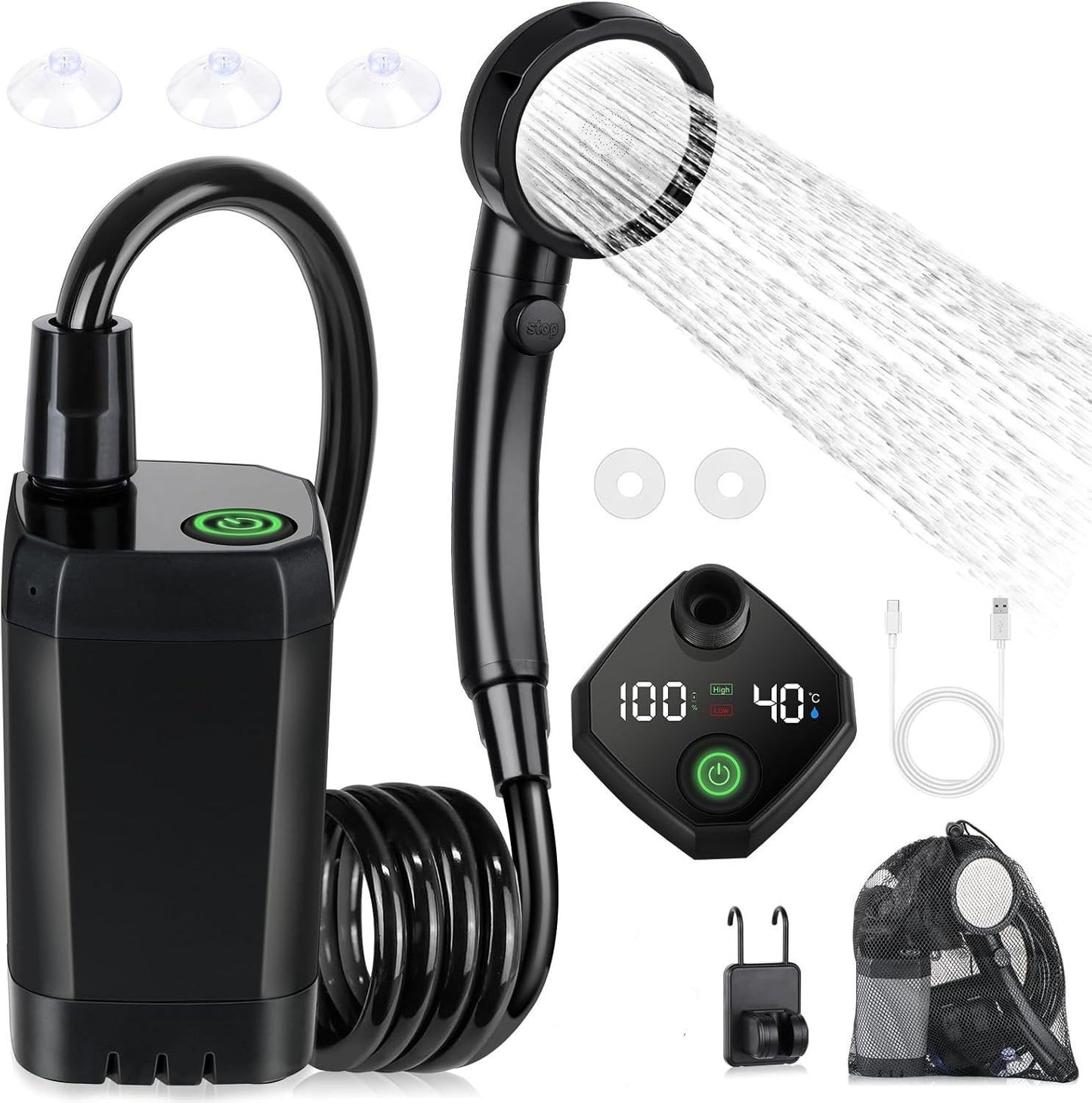 Portable Outdoor Shower Kit, 6000mAh Rechargeable Water Pump with Display for Camping & Pet Bath - Moze