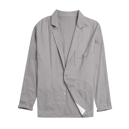 Leisure Thin Mens Fashion Suits Solid Color Lapels Buttons Suits Jackets And Tops British Style Linen Blended Coat Party Wear - Moze