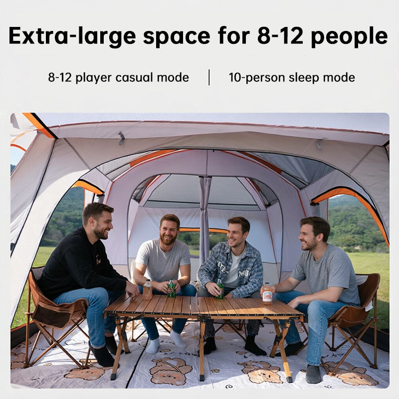 3-12 Person Double Layer 2-Bedroom Family Tunnel Camping Tent Waterproof Windproof UV Resistant for Outdoor Hiking & Camping - Moze
