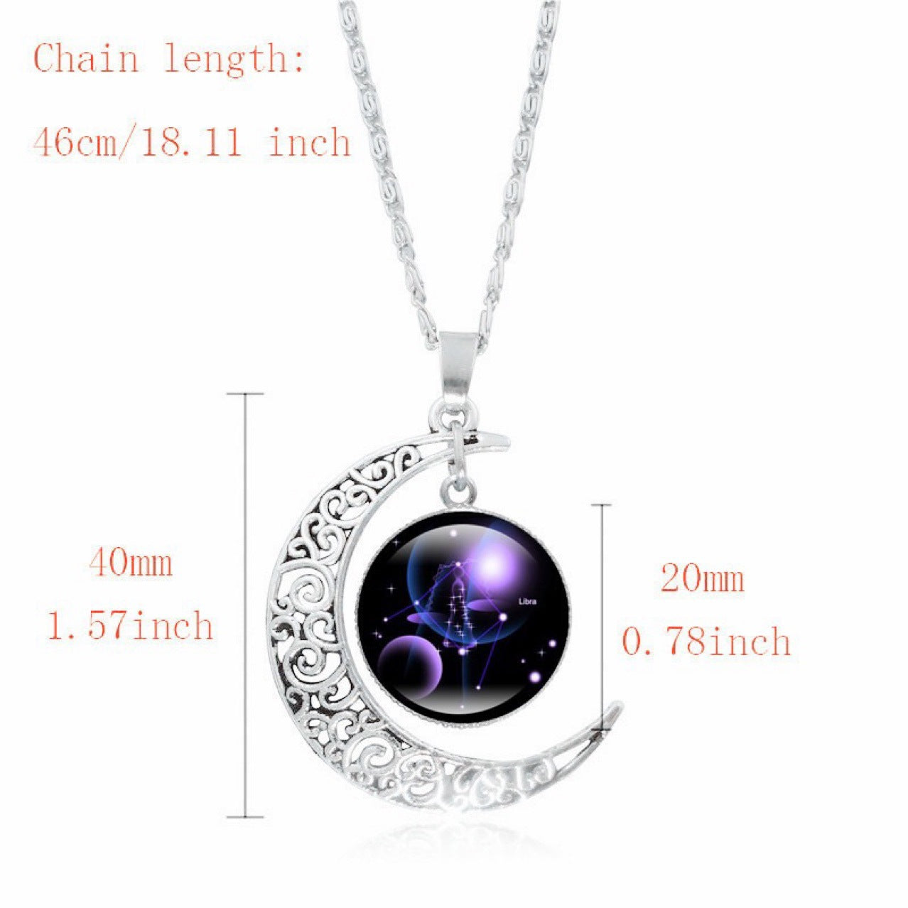 Zodiac Time Gem Luminous Necklace for Women, Simple Silver Moon Pendant Choker - Moze