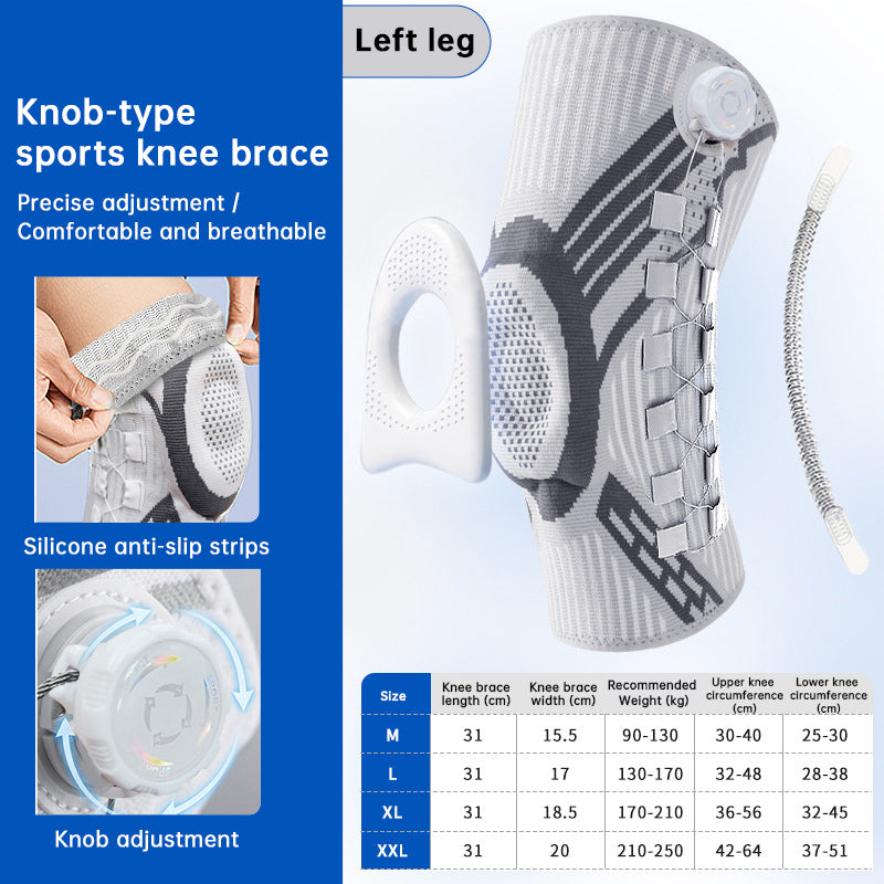 Adjustable Knob Knee Brace with Spring Support, Slim Shin Defender Basketball Knee Pads, Non-Slip Compression Sports Protector - Moze