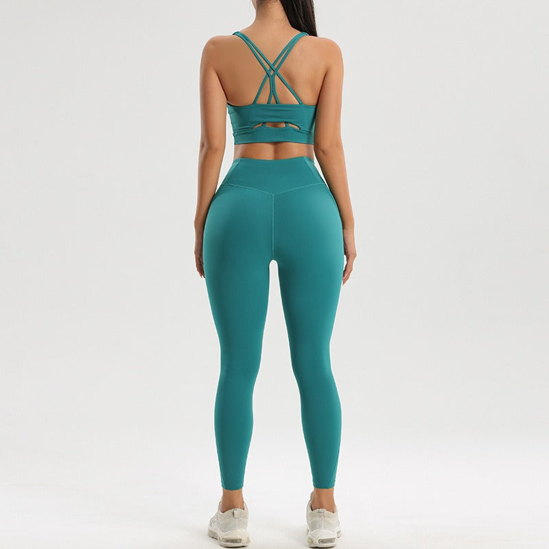 Women's sports and fitness set yoga and running two-piece set bra underwear quick drying base pants - Moze