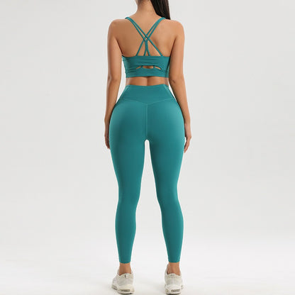 Women's sports and fitness set yoga and running two-piece set bra underwear quick drying base pants - Moze