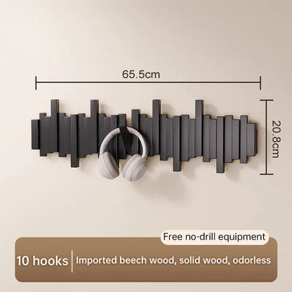Solid Wood Hanger, Piano Key Wall Hook, Adhesive Back-of-Door Coat Hook, No Drill Entryway Organizer. - Moze