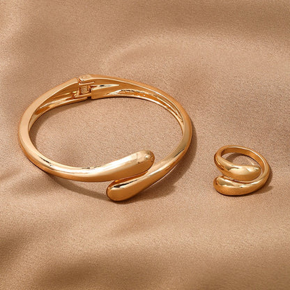 Simple heavy metal temperament geometric circular smooth surface women's collar bracelet ring jewelry - Moze