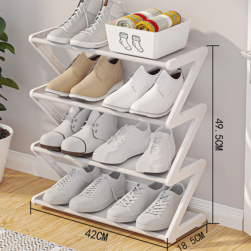 Z-shaped 4-layer shoe organizer: space-saving, wall/corner-mount, stackable, adjustable storage shelf. - Moze