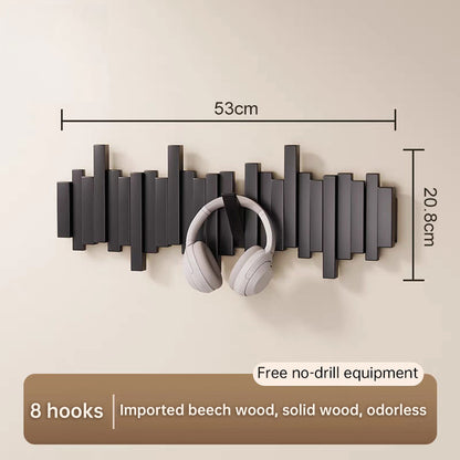 Solid Wood Hanger, Piano Key Wall Hook, Adhesive Back-of-Door Coat Hook, No Drill Entryway Organizer. - Moze