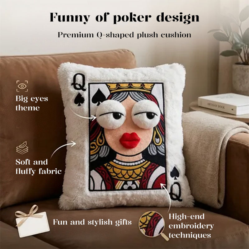 Cartoon Embroidered Square Pillow - Soft Quirky Big Eyes Game Cushion, Decorative Plush Throw Pillow for Home & Bedroom - Moze