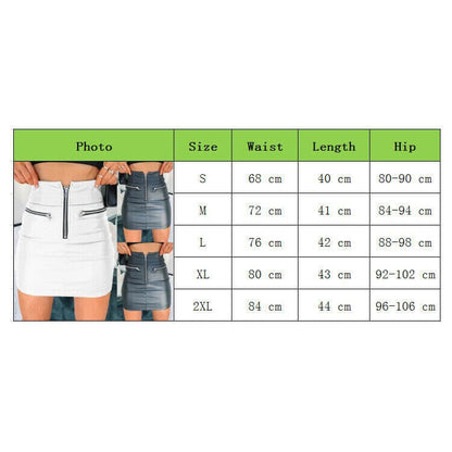 Womens PU Leather Zipper Skirt High Waist Pencil Evening Party Club Wear Bodycon Short Mini Skirt - Moze