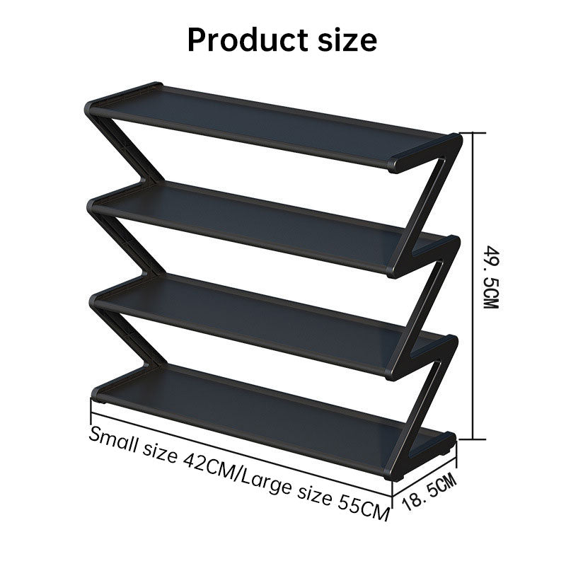 Z-shaped 4-layer shoe organizer: space-saving, wall/corner-mount, stackable, adjustable storage shelf. - Moze