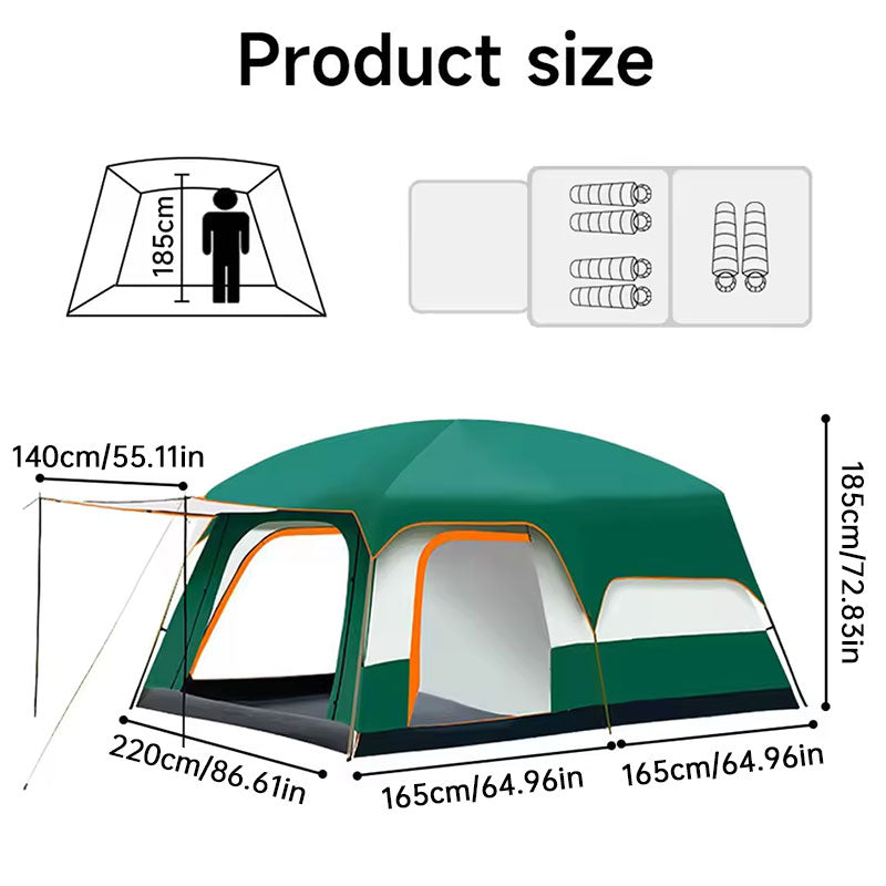 3-12 Person Double Layer 2-Bedroom Family Tunnel Camping Tent Waterproof Windproof UV Resistant for Outdoor Hiking & Camping - Moze