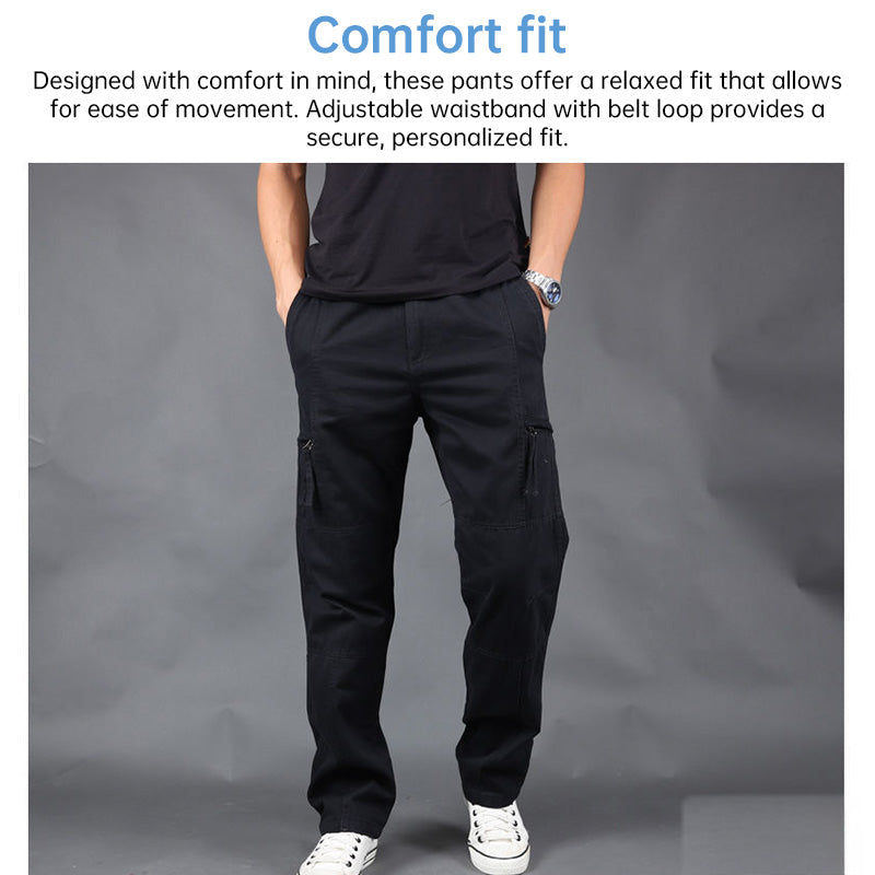 Men's Cotton Cargo Overalls for Camping & Hiking - Straight-Leg, Multi-Pocket Baggy Trousers - Moze