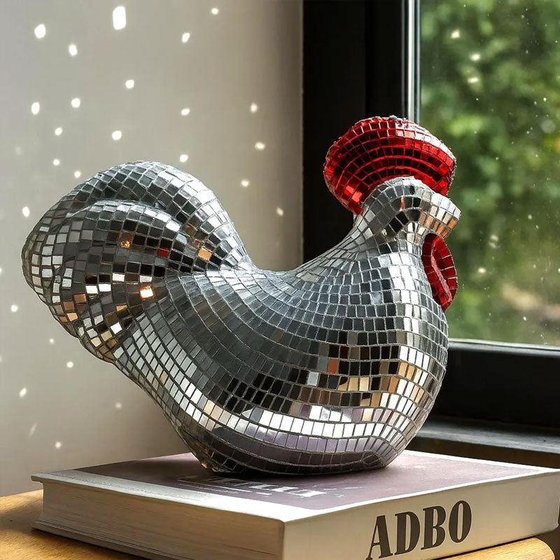 Ornamental Chicken Sculpture with Mirror Tiles - Moze