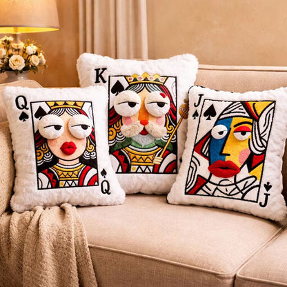 Cartoon Embroidered Square Pillow - Soft Quirky Big Eyes Game Cushion, Decorative Plush Throw Pillow for Home & Bedroom - Moze