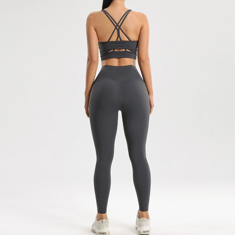 Women's sports and fitness set yoga and running two-piece set bra underwear quick drying base pants - Moze
