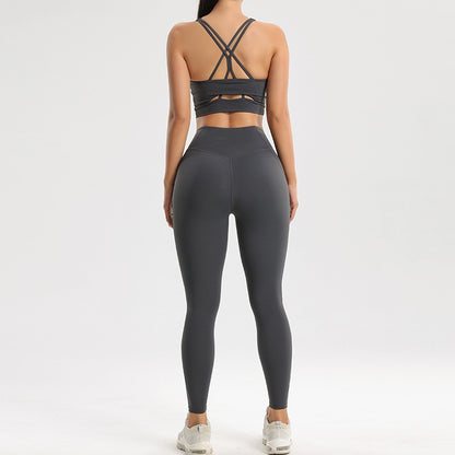 Women's sports and fitness set yoga and running two-piece set bra underwear quick drying base pants - Moze